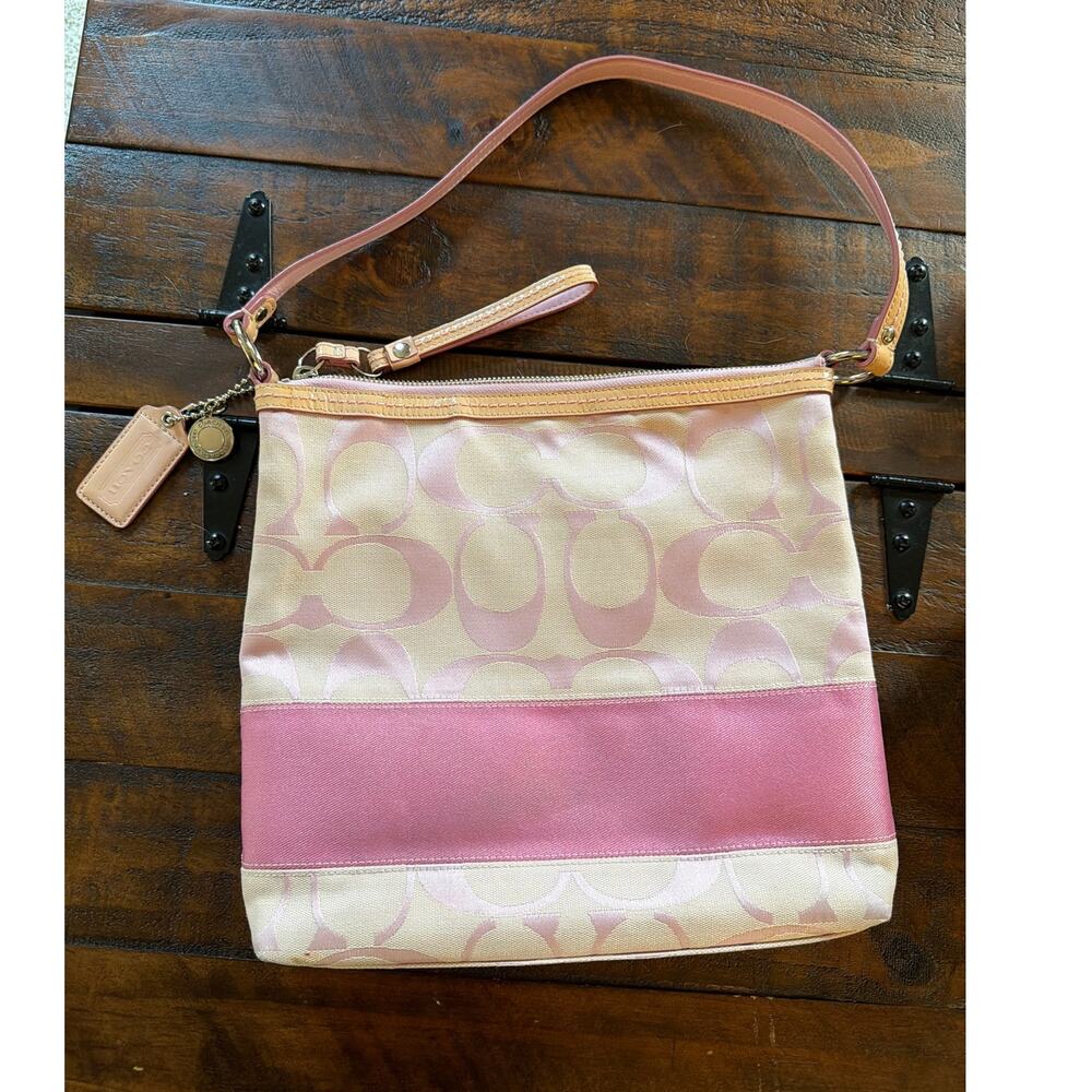 Coach Signature Pink Stripe Purse 2000s Y2K Rare Find Signature C Shoulder Bag